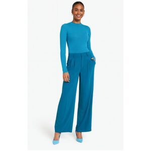 481 Women’s Wide-Leg Pleated Trousers – Teal Blue High-Rise Dress Pants